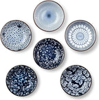 Eisinly Dipping Bowls, Soy Sauce Dish Ceramic, 3 OZ Small Serving Bowls for Side Dishes Vintage Blue Stylish Design, Set of 6 Mini Appetizer Plates for Condiment Sushi Ketchup BBQ Party, 4 Inch