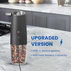 Rechargeable Electric Salt and Pepper Grinder set of 2, gravity electric salt and pepper grinder set, Adjustable Roughness, LED Light, 2 Pack, (Black)