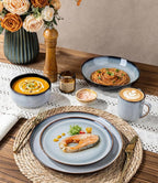 LeRATIO Ceramic Dinnerware Set of 4, Poreclain Plates, Bowls, Handmade Reactive Glaze Dishes, Chip Resistant, Oven & Dishwasher Safe, Service for 4-Gray White