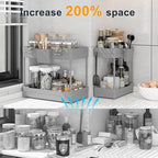 Sevenblue 2 Pack Under Sink Organizer, Under Bathroom Cabinet Organizer with Hooks Hanging Cup, Multi-Purpose Storage Shelf for Kitchen Bathroom (Gray, 14.8 Inch)