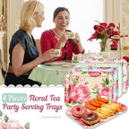 4 Pcs Melamine Serving Trays Platters Snack Trays Reusable Rectangle Platters for Sports Game Day Flower Tea Party Food Dessert Cookies Serving Plates Supplies, 13 x 9.7 Inch(Flower)