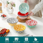 vancasso SELENE 24 oz Cereal Bowls set of 6, Ceramic Soup Bowls for Kitchen, Dishwasher & Microwave Oven Safe- for Cereal, Soup, Pasta, Salad, Vivid Floral Design Bowl Set