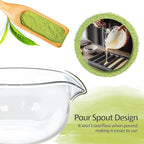 Matcha Bowl and Whisk Holder Set, Glass Matcha Bowl with Spout, Ceremonial Mixing Chawan, Clear Traditional Japanese Matcha Kit for Tea/Matcha Powder/Soup - Hammer Pattern