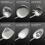 Stainless Steel Kitchen Utensils Set with Wood Handle, 18/10 Metal Cooking Utensils Set, 6-Piece - Spatula, Spoon, Ladle, Skimmer, Slotted Spoon, Pasta