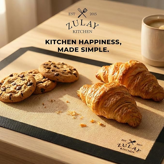 Zulay Kitchen Silicone Baking Mat 2-Pack (16.5"x11.6") – Reusable Nonstick Silicone Baking Sheets for Oven, Pastry, Cookies & More – Easy to Clean, Heat Resistant (Black)