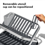 OXO Good Grips Aluminum Fold Flat Dish Drying Rack, 2-Tier, with Drainboard, for Kitchen Counter, Collapsible