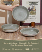 Pokini Pasta Bowls of 4, 32 Oz Salad Bowls Soup Bowls, Large Pasta Serving Bowl Porcelain Pasta Plates, Wide and Deep Bowls Set Microwave & Dishwasher Safe-Gradient Green
