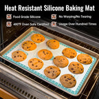 Non Stick Silicone Pastry Mat with 10 Quick Recipes ，Silicone Mat for Dough Rolling Baking Sheet for Cookies, Pizza,Bread, Surdough,Fondant Mat for Kitchen Counter, Extra Large and Oven Safe