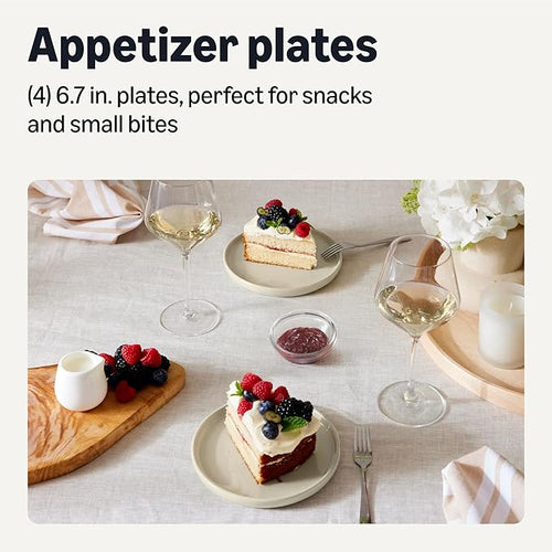 Amazon Basics Glazed Stoneware Appetizer Plates, Ceramic 4-Piece Set, Microwave and Dishwasher-Safe, 6.7 in., Ivory