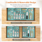 Lifewit Silverware Drawer Organizer, Expandable BPA Free Plastic Utensil Tray for Kitchen, Adjustable Flatware Cutlery Holder for Spoons Forks Knives, 21.3- 36 x 16.9", Turquoise