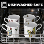 Ceramic Coffee Mugs Set of 4, 12 Oz Butterfly Pattern, Microwave and Dishwasher Safe, Comfortable Handles, Gifts for Women and Men, for Coffee, Tea, Latte, Cappuccino