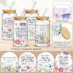 Mumufy 4 Pack Christian Gifts for Women Set Bible Verse 16oz Glass Tumblers with Straw, Inspirational Prayer Affirmation Cups, Religious & Spiritual Gift for Mom Wife Sister or Friends for Christmas