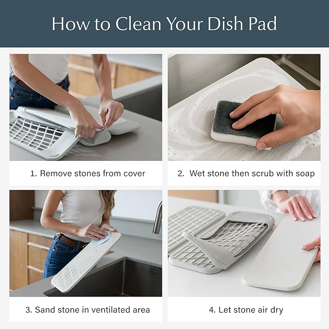 Dorai Home Dish Pad - Collapsable Stone Dish Drying Mat with Diatomaceous Earth for Quick Drying - Ultra Absorbent - Encased in Woven Silicone - Eco-Friendly, Foldable - Large 24.6" x 16.5", Sandstone