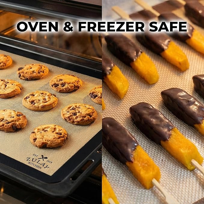 Zulay Kitchen Silicone Baking Mat 2-Pack (16.5"x11.6") – Reusable Nonstick Silicone Baking Sheets for Oven, Pastry, Cookies & More – Easy to Clean, Heat Resistant (Black)