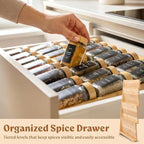 Bamboo Spice Drawer Organizer - Expandable 4 Tier Spice Rack (Need 3" Deep Drawer) 12" to 24" Wide, Seasoning Organizer, Organization Seasoning Rack insert (Jars Not Included)