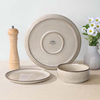 Herogo Stoneware Plates and Bowls Sets for 8, 24 Pieces Modern Round Dinnerware, Reactive Glaze Dishes Set for Kitchen, Chip Resistant, Microwave & Dishwasher Safe, Cream Khaki