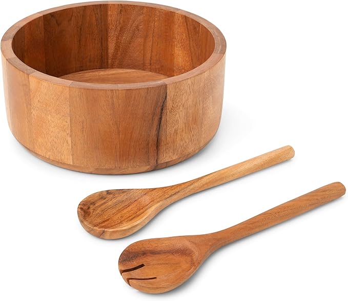 Luxe Designs Wooden Salad Bowl Set with Serving Utensils Eco-Friendly, Multipurpose Mixing & Serving Bowl for Salads, Pasta, Fruits & More (Natural, Extra Large)