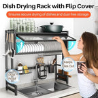 Over The Sink Dish Drainer Drying Rack 3 Tiers with Cover, Keep Kitchen Sink Shlef Organized Space-Saving Dish Drying Rack, Large Stainless Steel Sink Drying Rack for Dishes, Bowls, Cutlery (33.4"W)