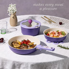 CAROTE 11pcs Ceramic Cookware Set, Pots and Pans Set Non stick, Induction Kitchen Cookware with Removable Handle, RV Dishwasher ＆ Oven Safe, RV/Camping Cookware, PFOA Free, Purple