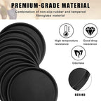 Zopeal 8 Pieces Black Round Restaurant Serving Tray, Plastic Non Slip Surface Food Meals Server Tray with Raised Edges for Home, Kitchen, Restaurant, Cafeteria, Bar (11")