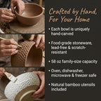 Large Ceramic Dinner Bowl Set - 2-Piece Handmade Salad Bowl Set, 58 oz Each, Dishwasher and Oven Washable, Vanilla White 9.5”