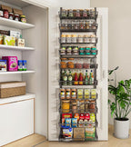 10-Tier Over The Door Pantry Organizer, Pantry Organization and Storage, Black Metal Hanging Adjustable Basket, Wall Spice Rack Seasoning Shelves, Home & Kitchen Essentials