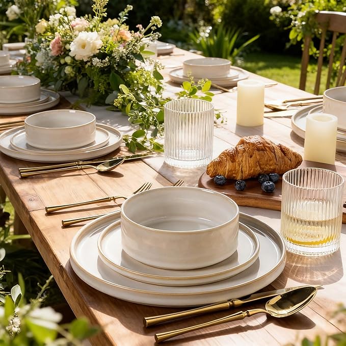 AmorArc Ceramic Dinnerware Sets, Handmade Reactive Glaze Stoneware Plates and Bowls Sets,Highly Chip and Crack Resistant | Dishwasher & Microwave Safe Dishes Set, Service for 4 (12pc)