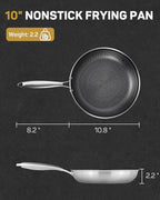 10" Hybrid Nonstick Frying Pan, Stainless Steel Ceramic Nonstick Skillet, Non Stick Pan for Eggs, Steak & Everyday Cooking, Induction Compatible, Oven Safe Cookware