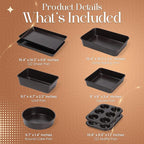 8 Piece Nonstick Stackable Bakeware Set -8 Piece Nonstick Bakeware Set - Easy Storage, 450°F Oven Safe, Durable Design, Muffin, Loaf, Baking Sheets, Round & Square Pan, Roaster; BPA-Free (Dark Brown)
