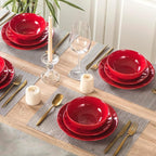 vicrays Ceramic Salad Bowls Set for Kitchen, Serving - 32 Ounce Soup Bowls, Pasta Bowls, Chip Resistant, Dishwasher Microwave Safe, Large, Fluted, stoneware, Set of 6 Red