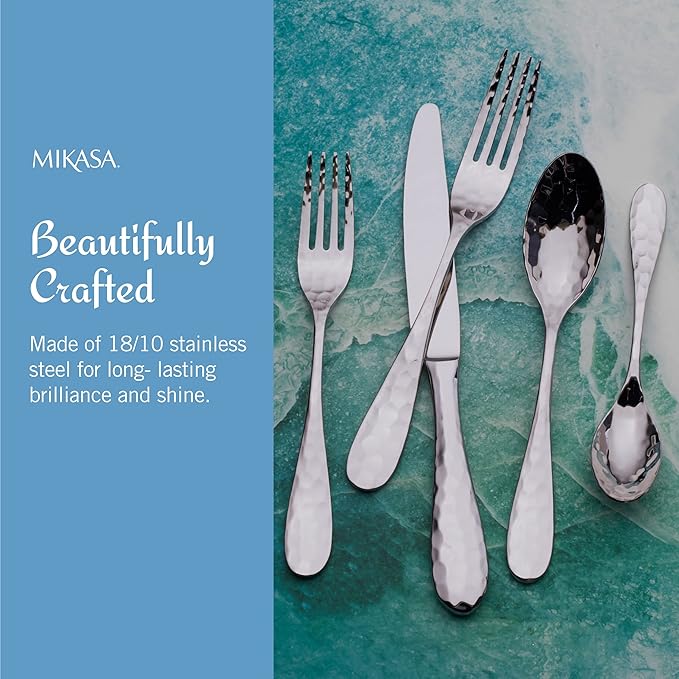 Mikasa, Lilah Flatware Service for 8, 45 Piece Set, 18/10 Stainless Steel, Silverware Set with Serving Utensils