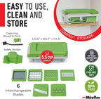 Mueller Vegetable Chopper, Mandoline Slicer, Food Veggie Chopper, Cheese Grater, Onion Vegetable Cutter with Container, Dicer, Kitchen Gadgets & Essentials, White Sand/Green