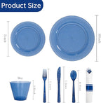 DaYammi 350 Pieces Cobalt Blue Glitter Dinnerware Set 50 Guest for Party- 50 Dinner Plates, 50 Dessert Plates -50 Per Rolled Napkins with Blue Cutlery - 50 Disposable Cups 9 OZ