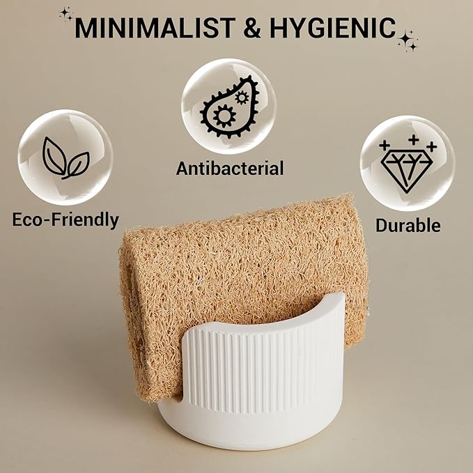 Quick Drying Diatomite Stone Sponge Holder, Compact Sponge Caddy for Kitchen Sink Counter, Water-Absorbing Round Organizer with Wide Slot, 1 Pack, White