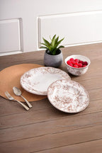222 Fifth Adelaide Brown on White 12-Piece Dinnerware Set – Service for 4, Big Dinner Plates and Bowls Sets,Durable Porcelain, Microwave and Dishwasher Safe, for Everyday Dining & Entertainment
