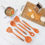 Restaurantware Silicone Utensil Set Pack of 1 Non-Slip Handle 6-Piece Kitchen Tool Set, Heat-Resistant Dishwasher-Friendly Cooking Accessories, Durable Orange Cooking Utensils