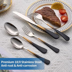 20-Piece Black Gold and Silverware Set, 18/0 Stainless Steel Colorful Handle Flatware Set,Service for 4,Modern Cutlery Set Includes Dinner Knives Forks Spoons,Mirror Polished,Dishwasher Safe