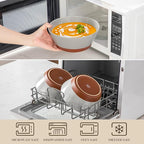 MALACASA Salad Bowls Set of 4, Soup Bowls for Kitchen, 60oz Large Ceramic Bowl for Ramen, Cereal, Fruit, Pho and Pasta, Microwave & Dishwasher Safe, Speckled Deep Bowls, Grey & Brown