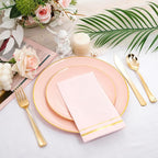 NOCCUR 350PCS Pink Plates Disposable - Pink Gold Plastic Dinnerware Set for 50 Guests Include 100 Dinner/Dessert Plates,150 Cutlery,50 Cups&50 Napkins - Ideal for Party/Wedding/Mother's Day