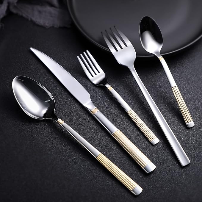 20-Piece Silverware Set Stainless Steel Flatware Set for 4 Kitchen Utensil Cutlery Sets Includes Forks Spoons Knives for Home Restaurant Hotel