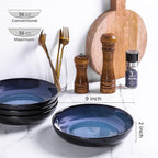 LERATIO Pasta Bowls,Ceramic 38oz Pasta Bowls,9.0" Reactive Glaze Pasta Bowl Set of 4,Microwave & Dishwasher,Oven Safe,Large Wide Serving Bowls for Salad, Dessert,Pizza,Fruit -Blue