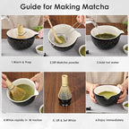 Matcha Whisk Set Matcha Kit - 7 Pcs Japanese Tea Set Includes Matcha Bowl with Spout,Bamboo Whisk with Ceramic Holder,Bamboo Scoop and Rest,Sifter,Tea Towel, for Ceremony Matcha Lovers Gift,Black
