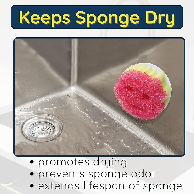 BeraTek Scrub Daddy Holder - Keep Sponges Clean and Dry with the Sponge Holder for Kitchen Sink - Compatible Scrub Mommy Holder - White, 1-Pack