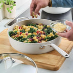 KitchenAid Hard Anodized Ceramic Induction Nonstick Cookware Saute Pan/Jumbo Cooker with Lid and Helper Handle, Dishwasher Safe, 5 Quart Sauteuse with Stainless Steel Handles - Porcelain White