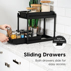 IRIS USA Under Sink Organizer, 2 Pack, Pull Out Under Cabinet Organizers and Storage, Kitchen Shelf Pantry Bathroom Under Counter, Cleaning Supplies, Vertical Spice Rack Slide Out Drawer, Easy Install