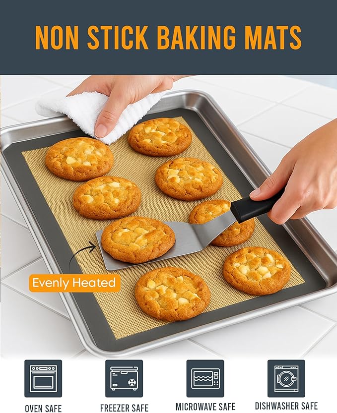 Silicone Baking Mat - 3 Pack Reusable Silicone Baking Sheet Liner for Oven - Half Sheet Nonstick Mat 16.5"x11.6" for Bread, Dough, Macaron, Cookie Cooking Liners for Kitchen Counter Bakery Supplies