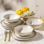 GBHOME Stoneware Dinnerware Sets for 4, 12 Pieces Rustic Ceramic Plates and Bowls Set, Handmade Reactive Glaze Plate Sets, Highly Chip Resistant Dishes, Microwave & Dishwasher Safe, Antique White