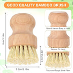cobee 12Pcs Bamboo Dish Scrub Brushes, Kitchen Dishwashing Scrubber with Natural Sisal Bristles Round Wooden Dish Scrubber Brush for Iron Pot Pan Food Kitchen Sink Fruit Vegetable Wash