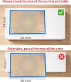 Silicone Pastry Mat with Measurements, 36 x 24 Inch Extra Thick Non-Slip Nonstick XL Baking Mat for Dough Rolling, Kneading, Fondant and Pie, Blue