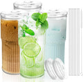 Luiaiog Glass Cups with Lids and Glass Straws, High Borosilicate 20OZ Tumblers (4Pcs) for Coffee, Tea, Juice, Smoothies, Hot/Cold Drinks at Home, Office